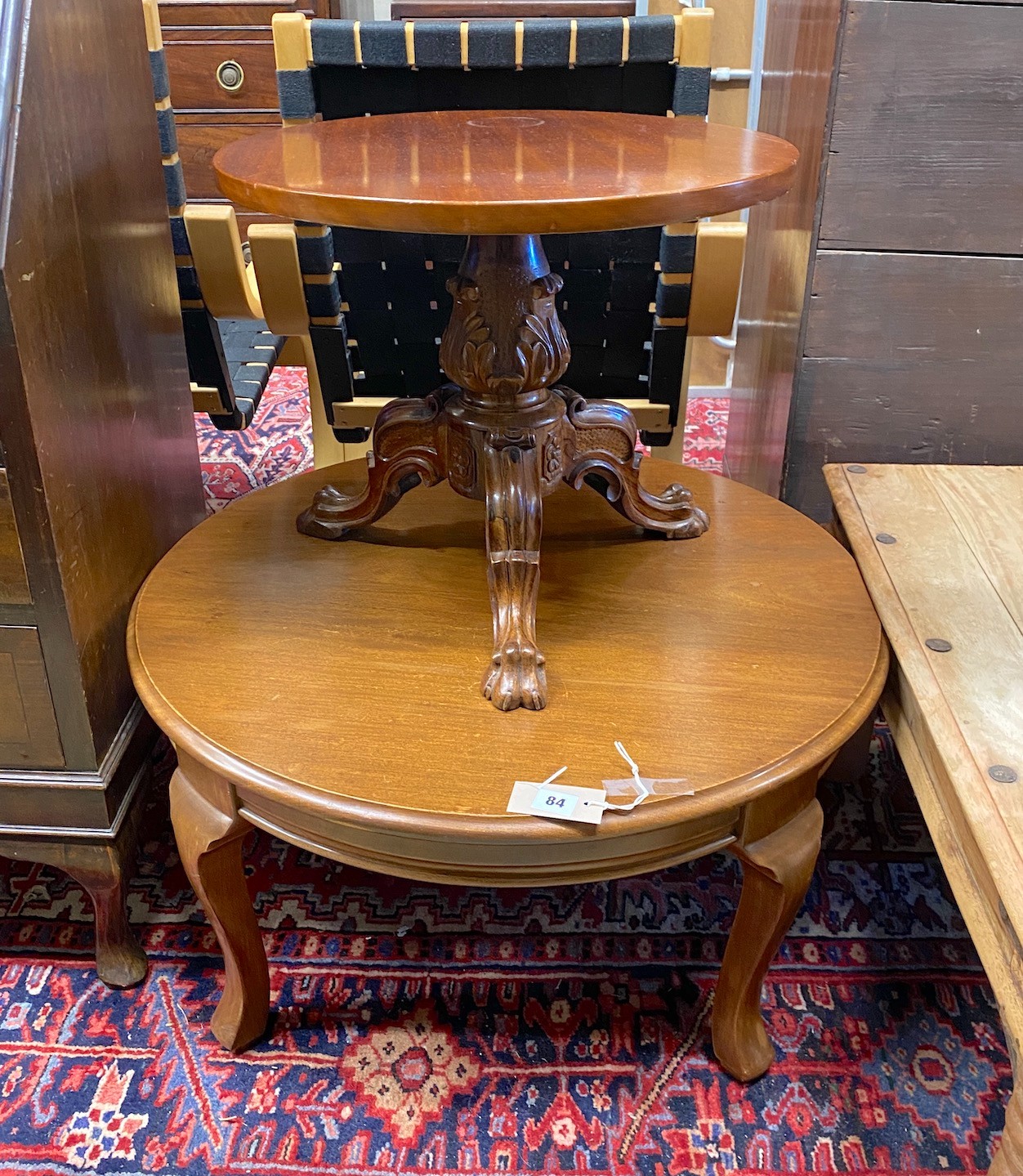 A Victorian and later circular mahogany occasional table, diameter 49cm, height 40cm, together with a later circular coffee table